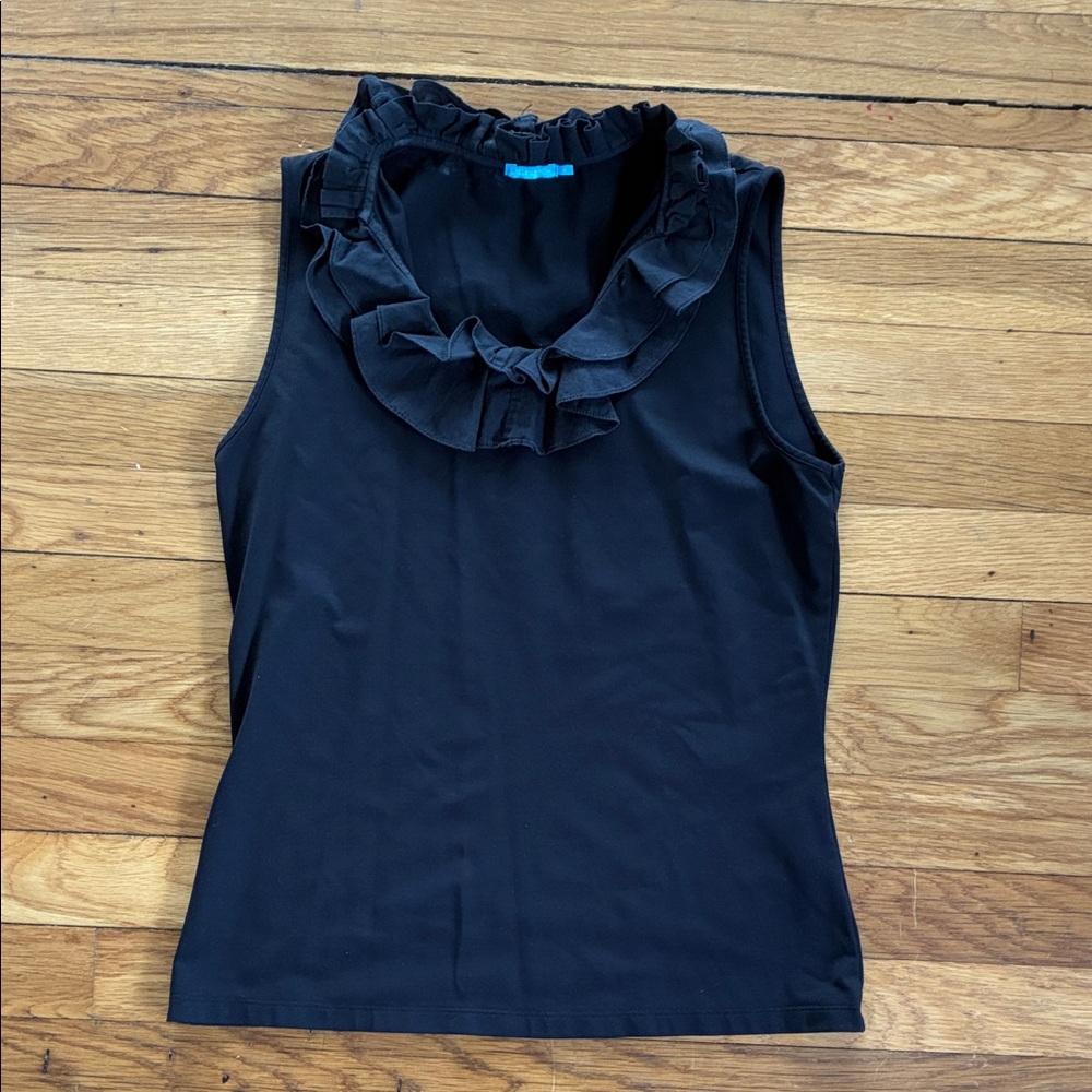J. McLaughlin Ruffle Durham Tank Top Small Black Classic Basics Preppy Basics